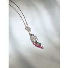 Keskin Gümüş Gümüş Pembe Tavus Kusu Kuyruk Tasarım Kadın Kolye Sevgililer Günü Hediye