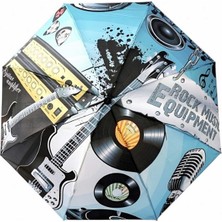 Uniquetrenders Rock Gitar Desenli Canlı Lüx Renkli Baskılı Rüzgara Dayanıklı 8 Telli Katlanabilir Manuel Şemsiye