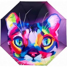 Uniquetrenders Kedi Desenli Canlı Lüx Renkli Baskılı Rüzgara Dayanıklı 8 Telli Katlanabilir Manuel Şemsiye