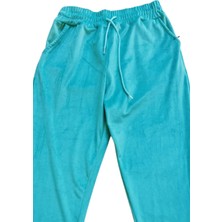 Parlak Kadife Cepli Pantolon Eşofman Pijama Altı Unisex Lastikli Paça Yeşil