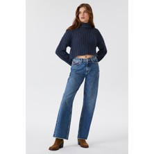 Lee Cooper Dik Yaka Örgü Indigo Kadın Kazak 231 Lcf 241011 Laura Indıgo