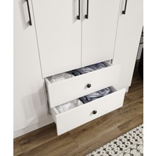 Cabinse Mdf 4 Kapak 2 Çekmece 12 Raflı Gardırop Elbise Dolabı Soft Beyaz Cabinse - Kolay Kurulum Animasyonu ile