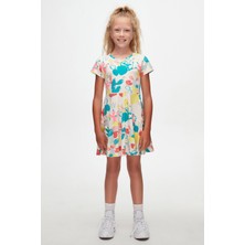 Lovetti Kız Çocuk Spring Cactus Desen Kısa Kol Kloşe Etek Elbise