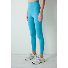 Turkuaz Mavi Yüksel Bel Toparlayıcı Bilek Boy Form Tayt