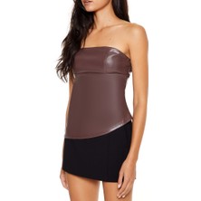 F21 Straplez Deri Bluz