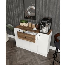 Cabinse % 100 MDF 4 Kapak 1 Çekmeceli Çok Amaçlı Mutfak Dolabı Kahve Köşesi  Beyaz - Ceviz - Kolay Kurulum Animasyonu Ile