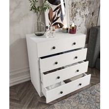 Cabinse Mdf  4 Çekmeceli Şifonyer Soft Beyaz Kolay Kurulum Animasyonu- Cabinse