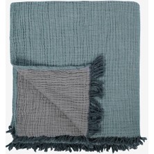 Cocoon %100 Pamuk 4 Kat Müslin Koltuk Şalı Koyu Yeşil / Koyu Gri 130x170