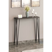 Pinhal Home 80 cm  Antrasit Gri Dresuar Kahve Köşesi Konsol Modern Raf Metal Boru Siyah Ayaklı