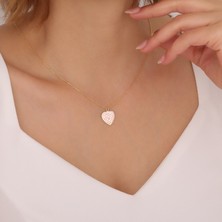 Vaoov 925 Ayar Gümüş Pembe Mineli Spiral Kalp Kolye