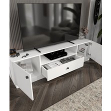 Cabinse   Mdf 2 Kapaklı 1 Çekmeceli 180  cm  Genişliğinde Modern Tv Ünitesi Soft Beyaz Meşe