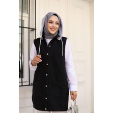 Moda 4061 Kapşonlu Çıt Çıtlı Kot Yelek