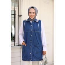 Moda 4061 Kapşonlu Çıt Çıtlı Kot Yelek