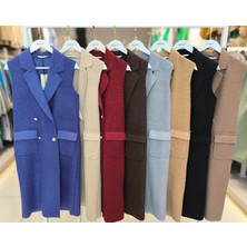 Moda 7896 Çift Cepli Metal Düğmeli Uzun Peluş Tedy Yelek