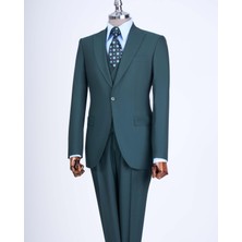Italyan Stil Ceket Yelek Pantolon Takım Elbise Yeşil T12807