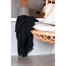 Cocoon %100 Pamuk 4 Kat Müslin Koltuk Şalı Siyah 130x170