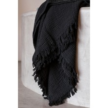 Cocoon %100 Pamuk 4 Kat Müslin Koltuk Şalı Siyah 130x170