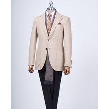 Italyan Stil Slim Fit Mono Yaka Erkek Tek Ceket Bej T13580
