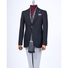 Italyan Stil Slim Fit Mono Yaka Erkek Tek Ceket Siyah T13579