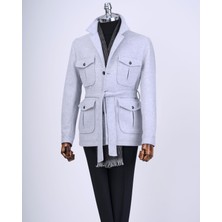 Italyan Stil Slim Fit Kaşe Spor Tek Ceket Erkek Gri T13553