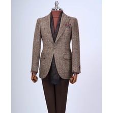 Italyan Stil Slim Fit Mono Yaka Erkek Tek Ceket Kahverengi T13594