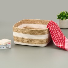 Evidea Living Boho Style Büyük Kağıt Ip Sepet - Bej / Beyaz - 28X28X14 cm