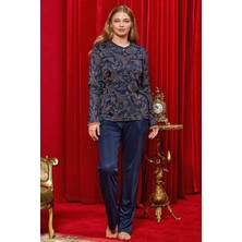 Cossy By Aqua 25081 Kadın Yakası Yarım Düğmeli Uzun Kollu Pijama Takımı-Desenli