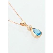 İryum Damla Blue Topaz Tektaş Kolye