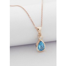 İryum Damla Blue Topaz Tektaş Kolye