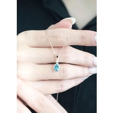 İryum Damla Blue Topaz Tektaş Kolye