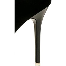 Trendy Anka Kadın Siyah Süet 8cm Ince Şeffaf Kapak Topuklu Stiletto Ayakkabı