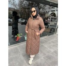 Moda 7627 Kapşonlu Yakası Ribanalı Kapitone Dikişli Kap