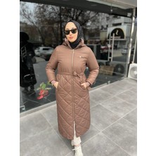 Moda 7627 Kapşonlu Yakası Ribanalı Kapitone Dikişli Kap