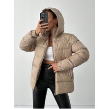 Kadın Siyah Su ve Rüzgar Geçirmez Oversize Kapüşonlu Kışlık Şişme Mont & Kaban & Parka - 137