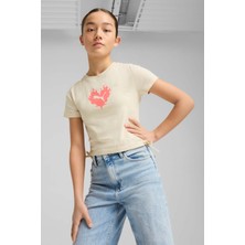 Puma FLAMING LOVE Knotted Tee Bej Kız Çocuk Kısa Kol T-Shirt