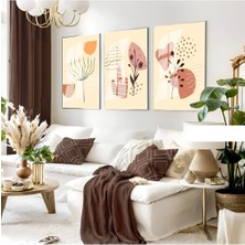 Harikabirev Harikabirev|krem Minimalist Bohem Seti |çerçeveli Cam Tablo 3lü Dikey