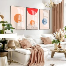 Harikabirev Harikabirev|krem-Mavi-Turuncu Minimalist Soyut Set 02 |çerçeveli Cam Tablo 3lü Dikey