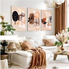 Harikabirev Harikabirev|turuncu-Krem Minimalist Bohem Seti |çerçeveli Cam Tablo 3lü Dikey