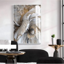 Harikabirev Harikabirev|gri-Gold Soft Çiçek Desenli Model|çerçeveli Temperli Cam Tablo Tekli Dikey