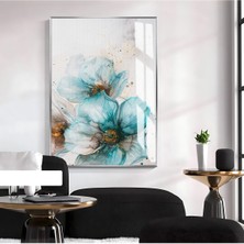 Harikabirev Harikabirev|yeşil-Gold Çiçek Modeli 0ı|çerçeveli Temperli Cam Tablo Tekli Dikey