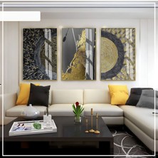 Harikabirev Harikabirev|siyah -Gold Renk Soyut Set 05 |çerçeveli Cam Tablo 3lü Dikey