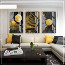 Harikabirev Harikabirev|siyah -Gold Renk Soyut Set 01 |çerçeveli Cam Tablo 3lü Dikey