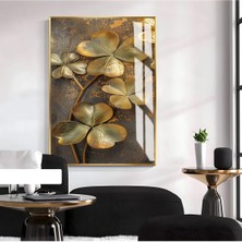 Harikabirev Harikabirev|gold Çiçek Desenli Model 02|çerçeveli Temperli Cam Tablo Tekli Dikey