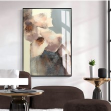 Harikabirev Harikabirev|soyut Desen Krem-Gri Çiçek Model 1|çerçeveli Temperli Cam Tablo Tekli Dikey
