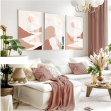 Harikabirev Harikabirev|krem Tonlar Soyut Manzaralı Bohem Seti |çerçeveli Cam Tablo 3lü Dikey