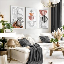 Harikabirev Harikabirev|soft Renkler Minimalist Yapraklı Bohem Kombini|çerçeveli Cam Tablo 3lü Dikey