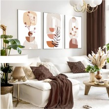 Harikabirev|beyaz-Gri-Krem Yapraklı Minimalist Bohem Seti |çerçeveli Cam Tablo 3lü Dikey