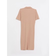 LC Waikiki Lcw Vision Açık Kahverengi Polo Yaka Düz Kısa Kollu Kadın Bodycon Elbise