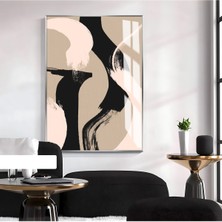 Harikabirev|bej-Siyah-Krem Soyut Model 0ı |çerçeveli Temperli Cam Tablo Tekli Dikey