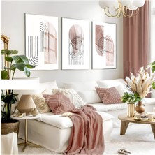 Harikabirev|pudra-Pembe-Krem-Beyaz Minimalis Bohem  Seti 40 |çerçeveli Cam Tablo 3lü Dikey